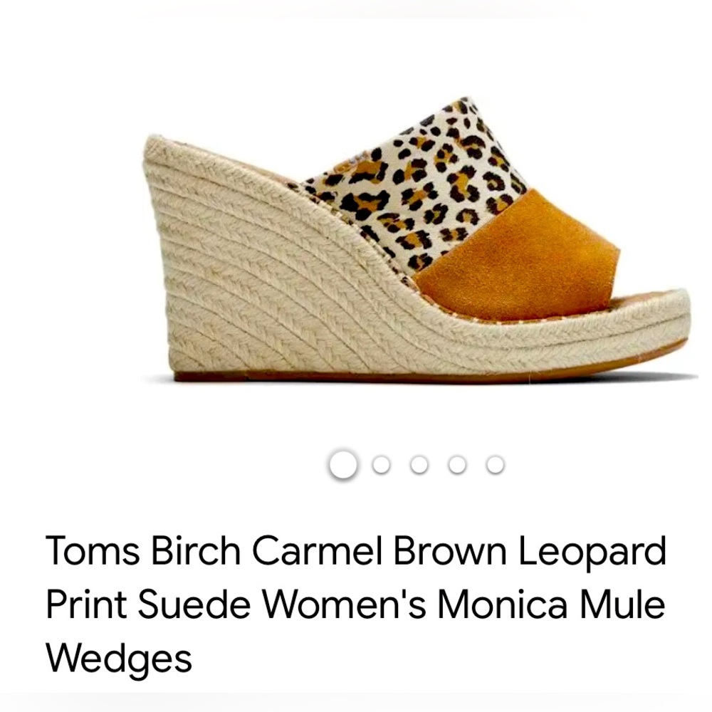 TOMS Birch Caramel Suede and Leopard Fabric Espadrille Wedge. Sz7.5
